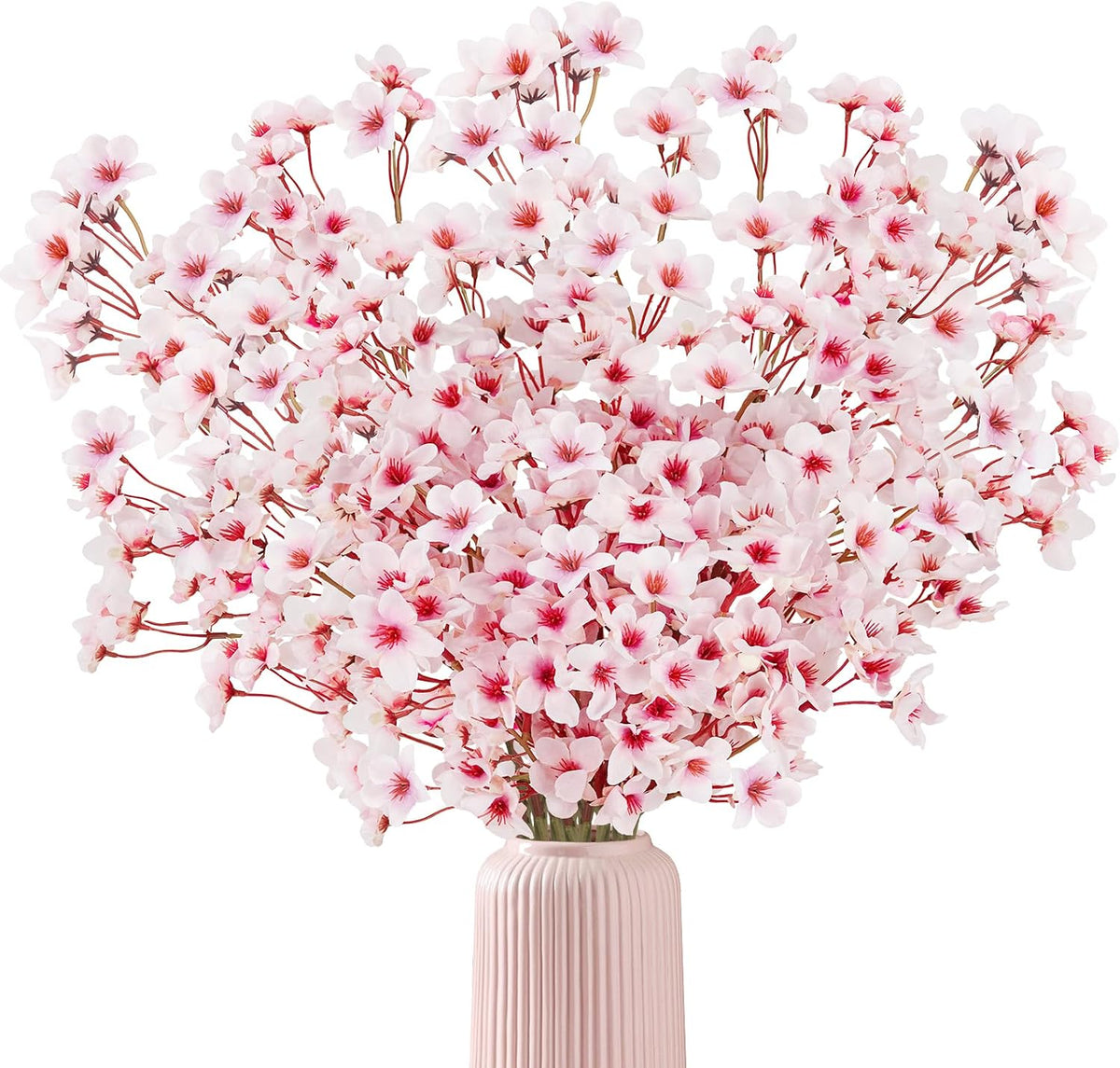 16 Pcs Artificial Silk Cherry Blossom Branches 15.7in for Vase ,Pink Peach
