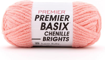 Basix Chenille Brights Yarn, Plush Bulky Chenille Yarn for Crocheting & Hand Knitting, Soft Yarn for Cozy Projects, Chunky Yarn for Hand Knitting, Peach