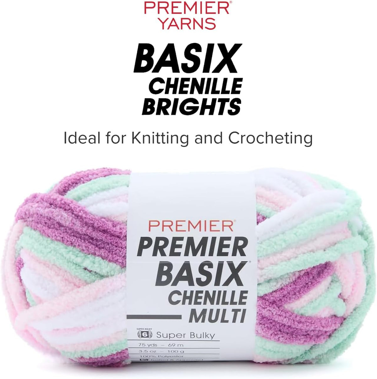 Basix Chenille Brights Yarn, Plush Bulky Chenille Yarn for Crocheting & Hand Knitting, Soft Yarn for Cozy Projects, Chunky Yarn for Hand Knitting, Peach