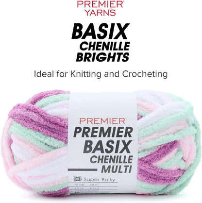 Basix Chenille Brights Yarn, Plush Bulky Chenille Yarn for Crocheting & Hand Knitting, Soft Yarn for Cozy Projects, Chunky Yarn for Hand Knitting, Peach