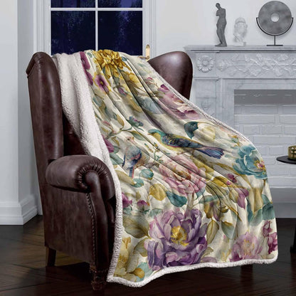 Spring Flowers Throw Blanket Vintage Pink Purple Flower Bird Waterproof Leaf Super Soft Warm Flannel Fleece Blanket - Lightweight&Breathable for Bed Sofa Couch Camping Chair 39"x49"