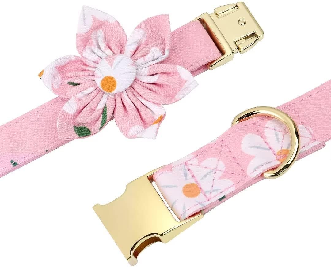 Cute Dog Collars,Harnesses,Leashes Set, Floral Pattern, Pink-1,S