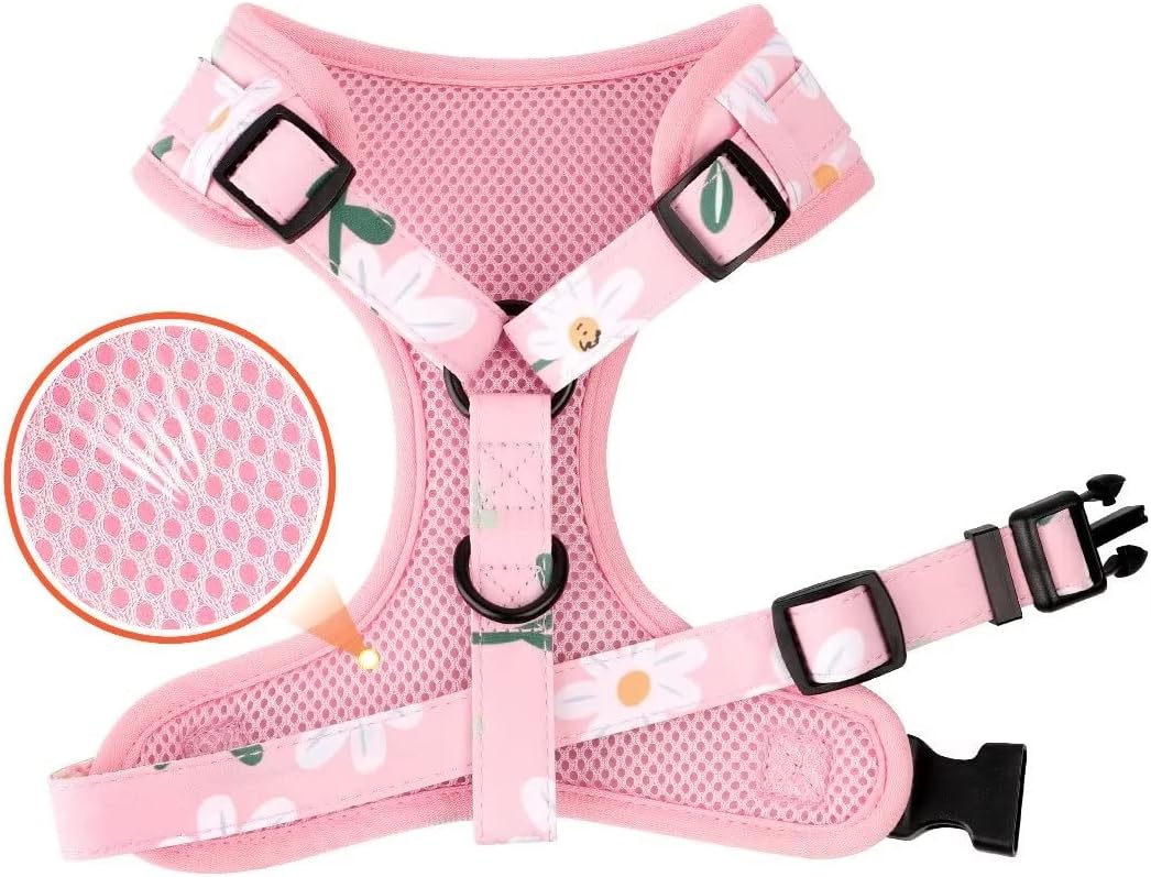 Cute Dog Collars,Harnesses,Leashes Set, Floral Pattern, Pink-1,S