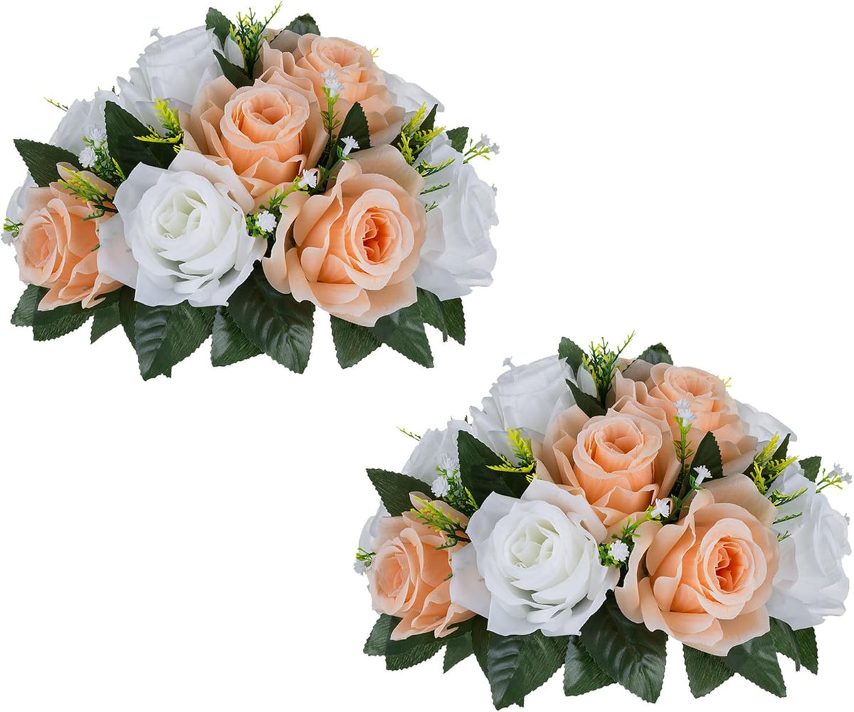 Flower Ball Centerpieces for Tables: 2pcs Peach Fuzz Fake Rose
