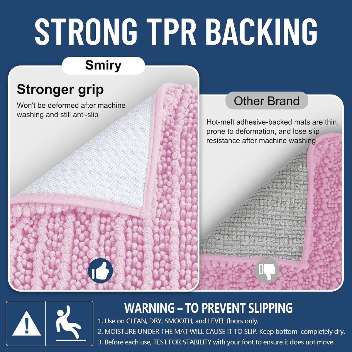 Bathroom Rugs 24X16, Extra Soft Rubber Backing Chenille Bath Mats