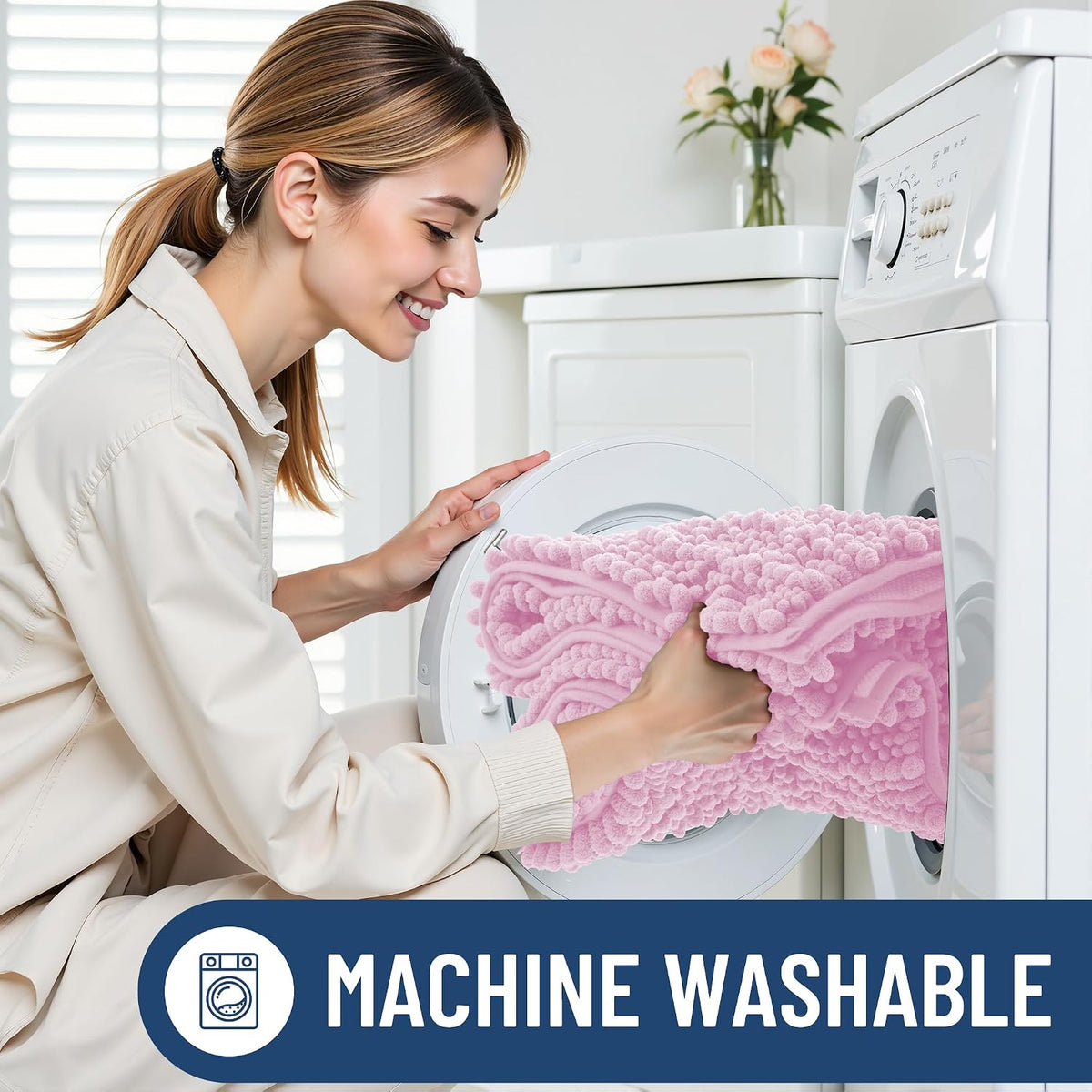 Bathroom Rugs 24X16, Extra Soft Rubber Backing Chenille Bath Mats