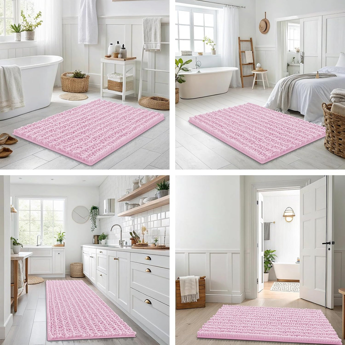 Bathroom Rugs 24X16, Extra Soft Rubber Backing Chenille Bath Mats