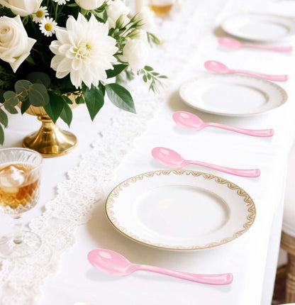 25 PCS Light Pink Plastic Spoons Disposable Utensils Heavy Duty Baby Pink Spoons Disposable Cutlery for Birthday Wedding Baby Shower Bridal Shower Plastic Silverware