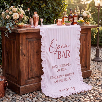 Fabric Wedding Bar Sign Ruffle Wedding Open Bar Table Decor, Pink
