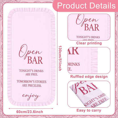 Fabric Wedding Bar Sign Ruffle Wedding Open Bar Table Decor, Pink