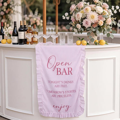 Fabric Wedding Bar Sign Ruffle Wedding Open Bar Table Decor, Pink