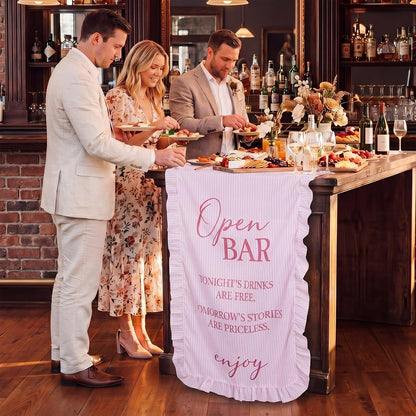 Fabric Wedding Bar Sign Ruffle Wedding Open Bar Table Decor, Pink