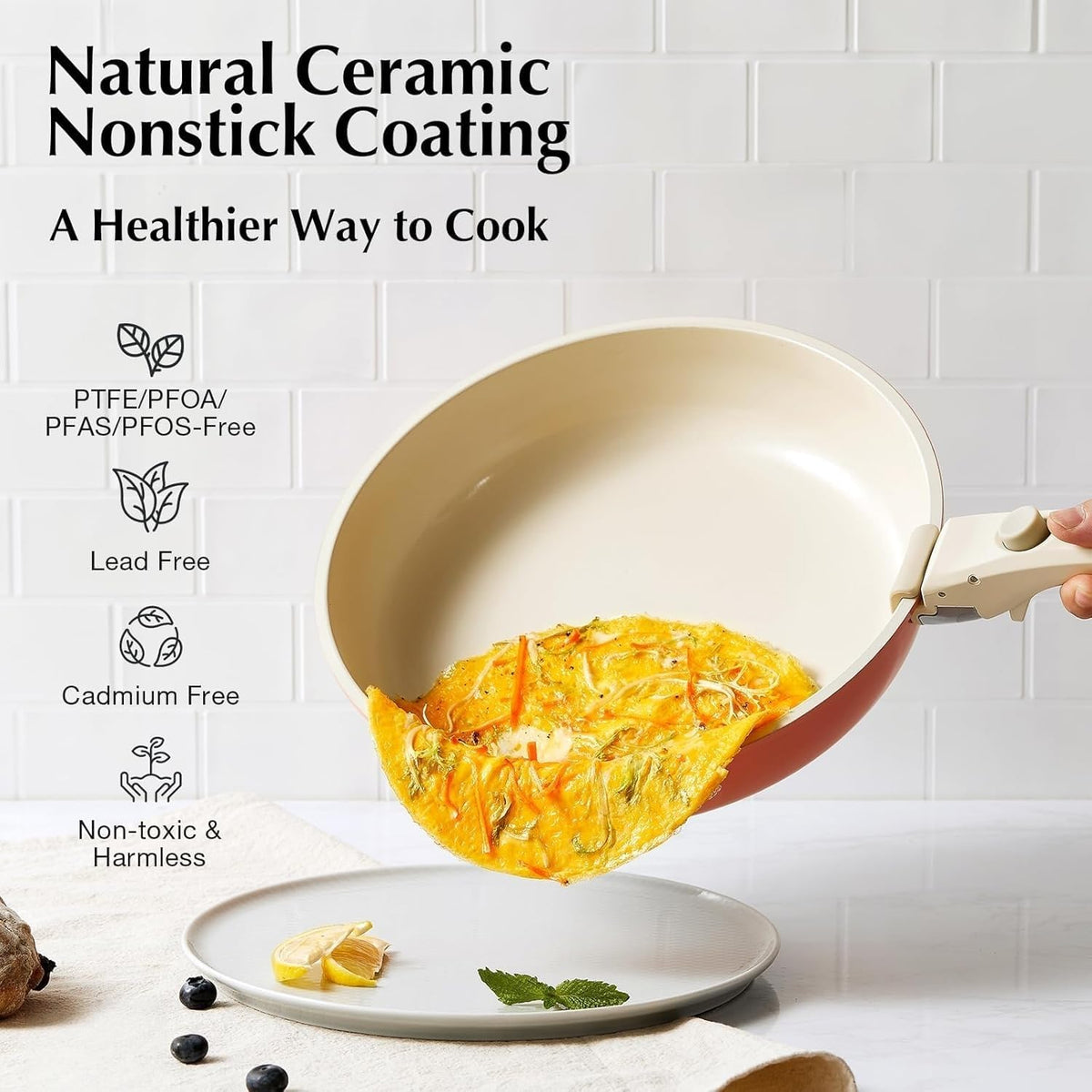 Ceramic Pots and Pans Set Non Stick Pink, 5Pcs Nonstick Cookware Set with Detachable Handle RV Camping Induction Kitchen Cookware Set Non Stick, PFAS PFOA & PTFE Free