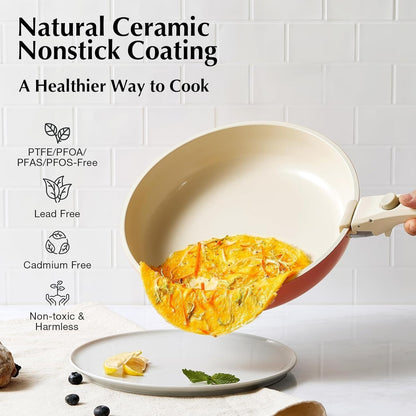 Ceramic Pots and Pans Set Non Stick Pink, 5Pcs Nonstick Cookware Set with Detachable Handle RV Camping Induction Kitchen Cookware Set Non Stick, PFAS PFOA & PTFE Free