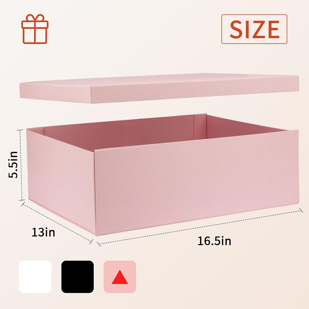 Large Pink Gift Box with Lid 16.5x13x5.5 inches