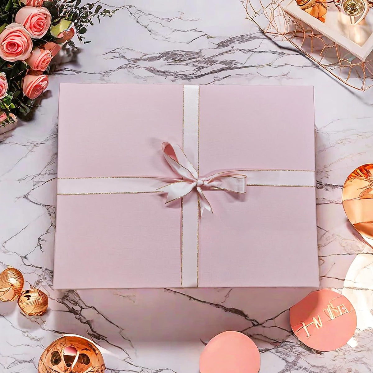 Large Pink Gift Box with Lid 16.5x13x5.5 inches