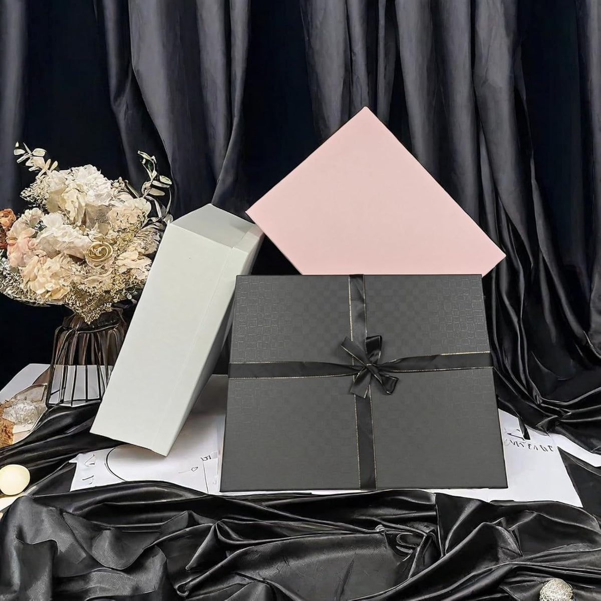 Large Pink Gift Box with Lid 16.5x13x5.5 inches