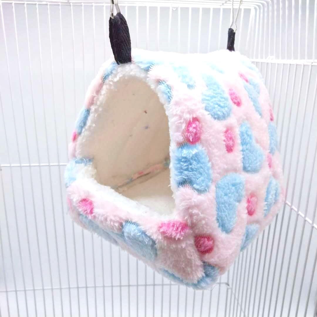 Small Animals Warm Fleece Bed Cage Hanging Cave Beds for Guinea-Pigs, Hamster, Squirrel, Chinchilla and Small Bird (L, Pink)