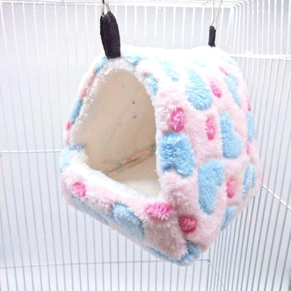 Small Animals Warm Fleece Bed Cage Hanging Cave Beds for Guinea-Pigs, Hamster, Squirrel, Chinchilla and Small Bird (L, Pink)