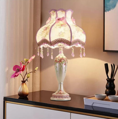 Pink Victorian Lamp Romantic Pastoral Fabric Table Lamp
