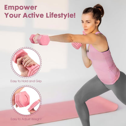 Adjustable Dumbbell Set, 4 in 1 Free Weights Dumbbells Set for Women, Weights for Women at Home, 2lb 3lb 4lb 5lb with TPU Soft Rubber Handle for Home Gym Exercise Training