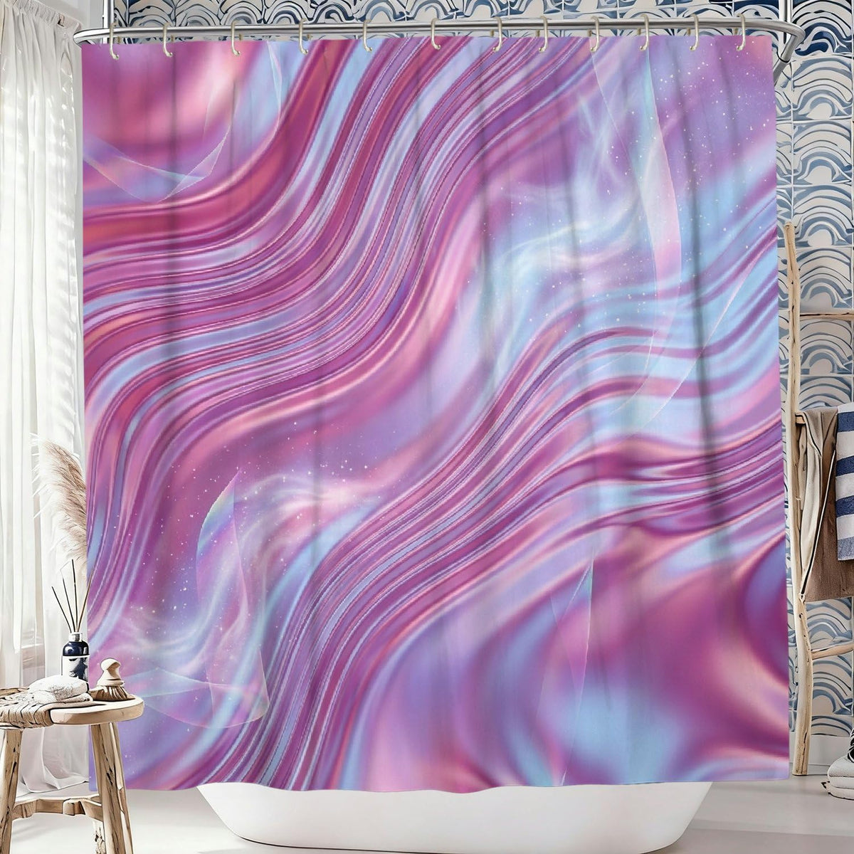 Waves Shower Curtain, Modern Abstract Swirls Gradient None Peach Washable with Hooks Design Print Bath Curtains for Bathroom Toile Guest Room Decor 72x72 Inch