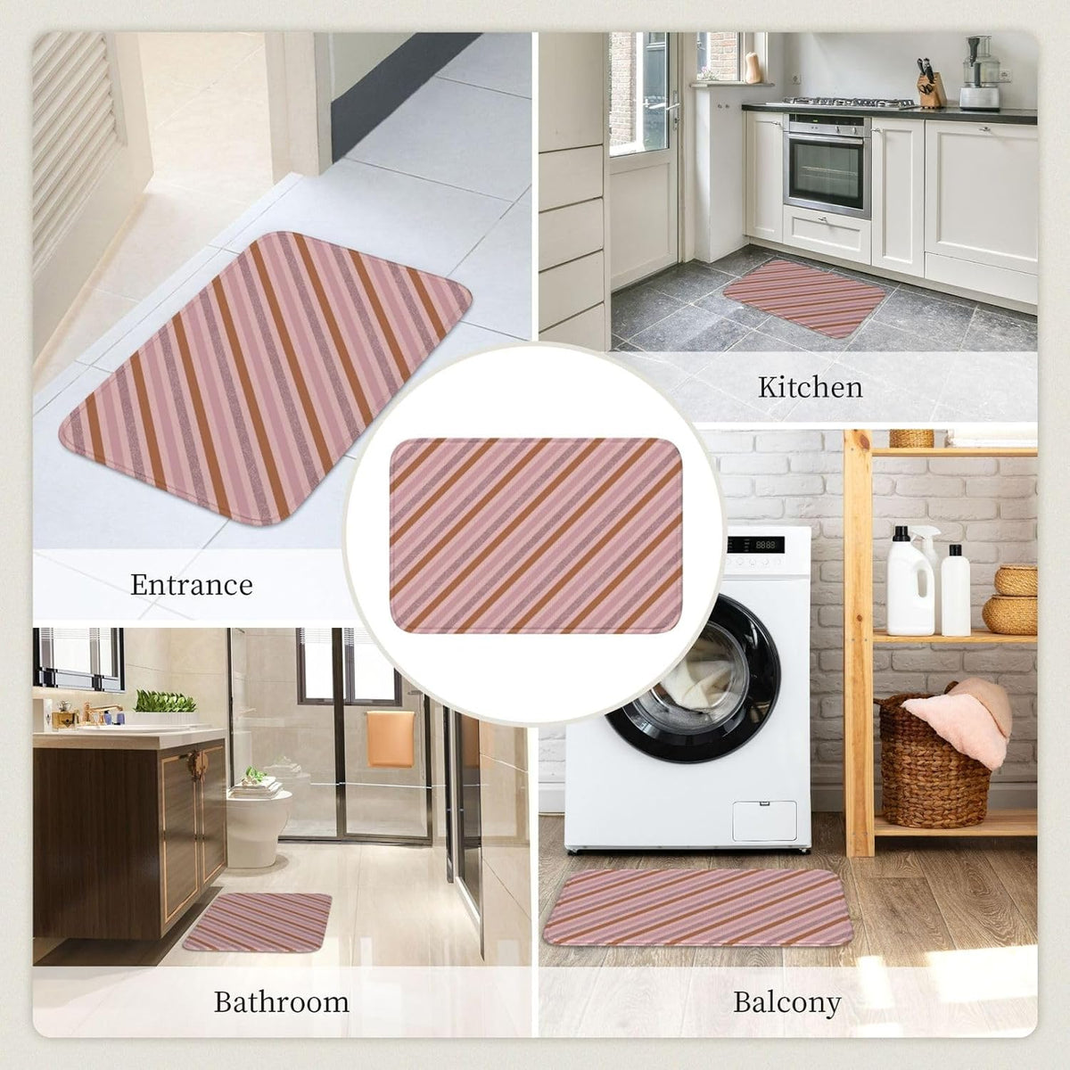 Pink Diagonal Stripe Print Bathroom Rugs 24x16 Inches, Small Bathroom Bath Rugs Non Slip Washable, Soft Absorbent Bath Mat Shower Mat Outside Shower