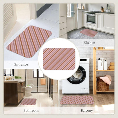 Pink Diagonal Stripe Print Bathroom Rugs 24x16 Inches, Small Bathroom Bath Rugs Non Slip Washable, Soft Absorbent Bath Mat Shower Mat Outside Shower