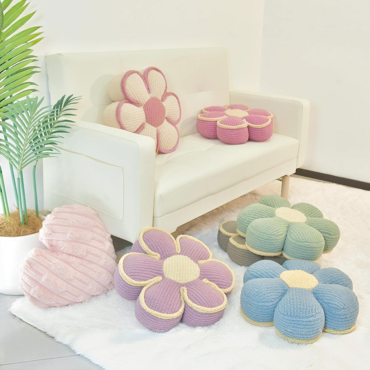 Pink Flower Pillow 16" Fluffy Decorative Throw Pillows for Girls Room