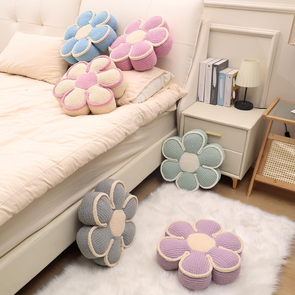 Pink Flower Pillow 16" Fluffy Decorative Throw Pillows for Girls Room