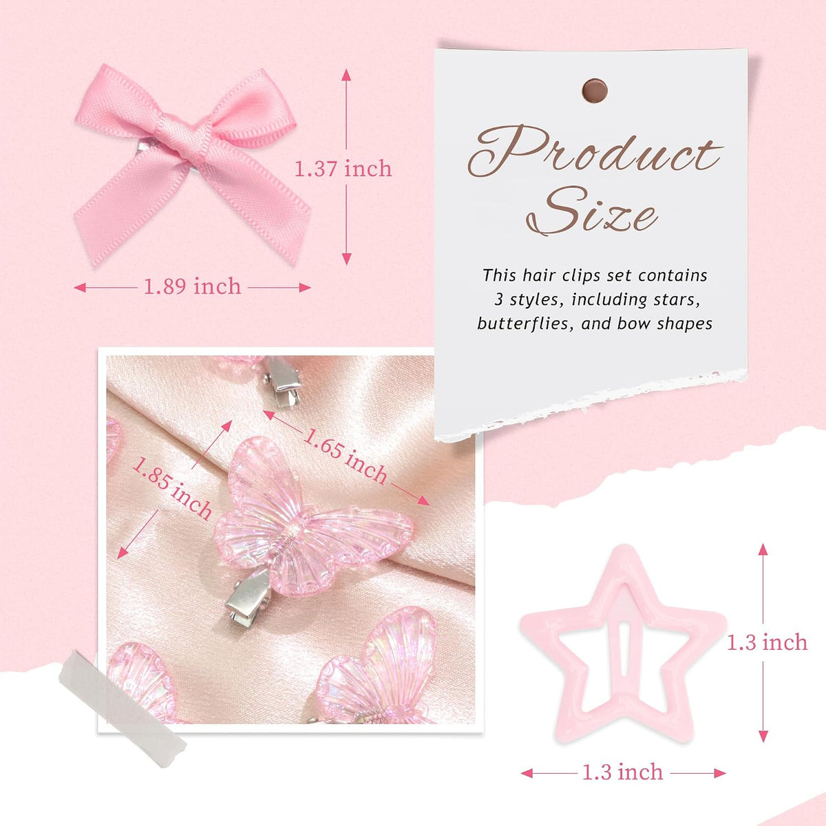 18PCS Pink Hair Clips Metal Non Slip Star Hair Snap Clips Aurora Butterfly Hairpin Y2K Hair Barrettes for Girls Women