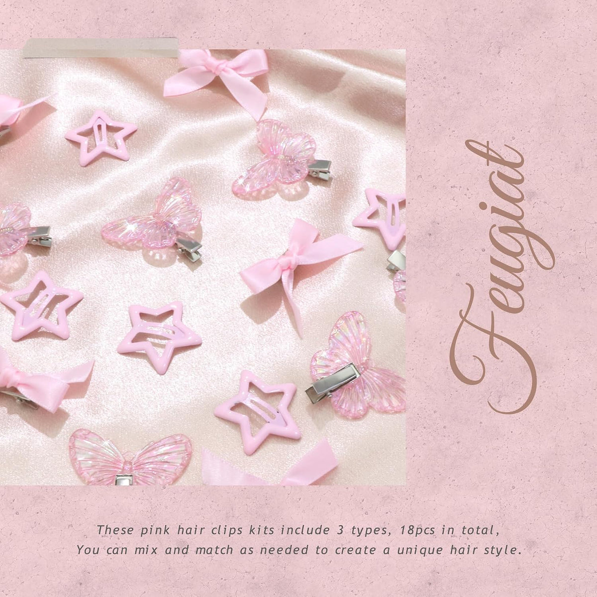 18PCS Pink Hair Clips Metal Non Slip Star Hair Snap Clips Aurora Butterfly Hairpin Y2K Hair Barrettes for Girls Women