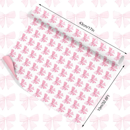 Pink Bow Wrapping Paper -Mini Roll- 17In x 32.8 Ft Watercolor Bow Knot Gift Wrap Sheet Sweet Craft Paper for Mother's Day Girls Birthday Wedding Baby Shower Party Packing Supplies