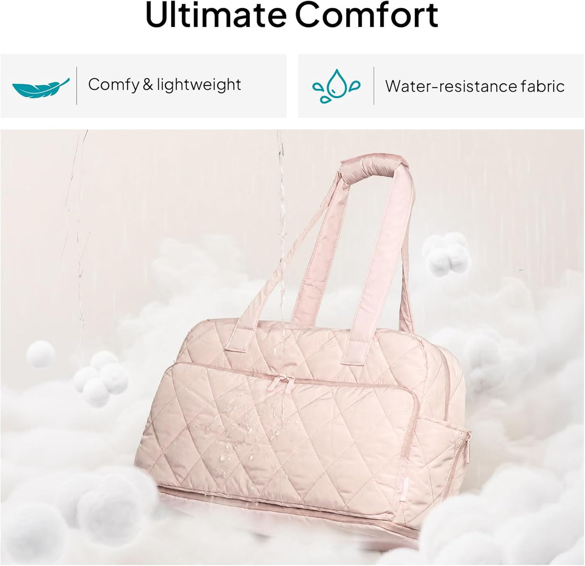 Duffel Bag for Women Travel, Expandable Quilted Weekender Overnight Duffle Bag with Adjustable Strap, Lightweight 33L Personal Item Bag Hospital Bags for Labor and Delivery, Pink
