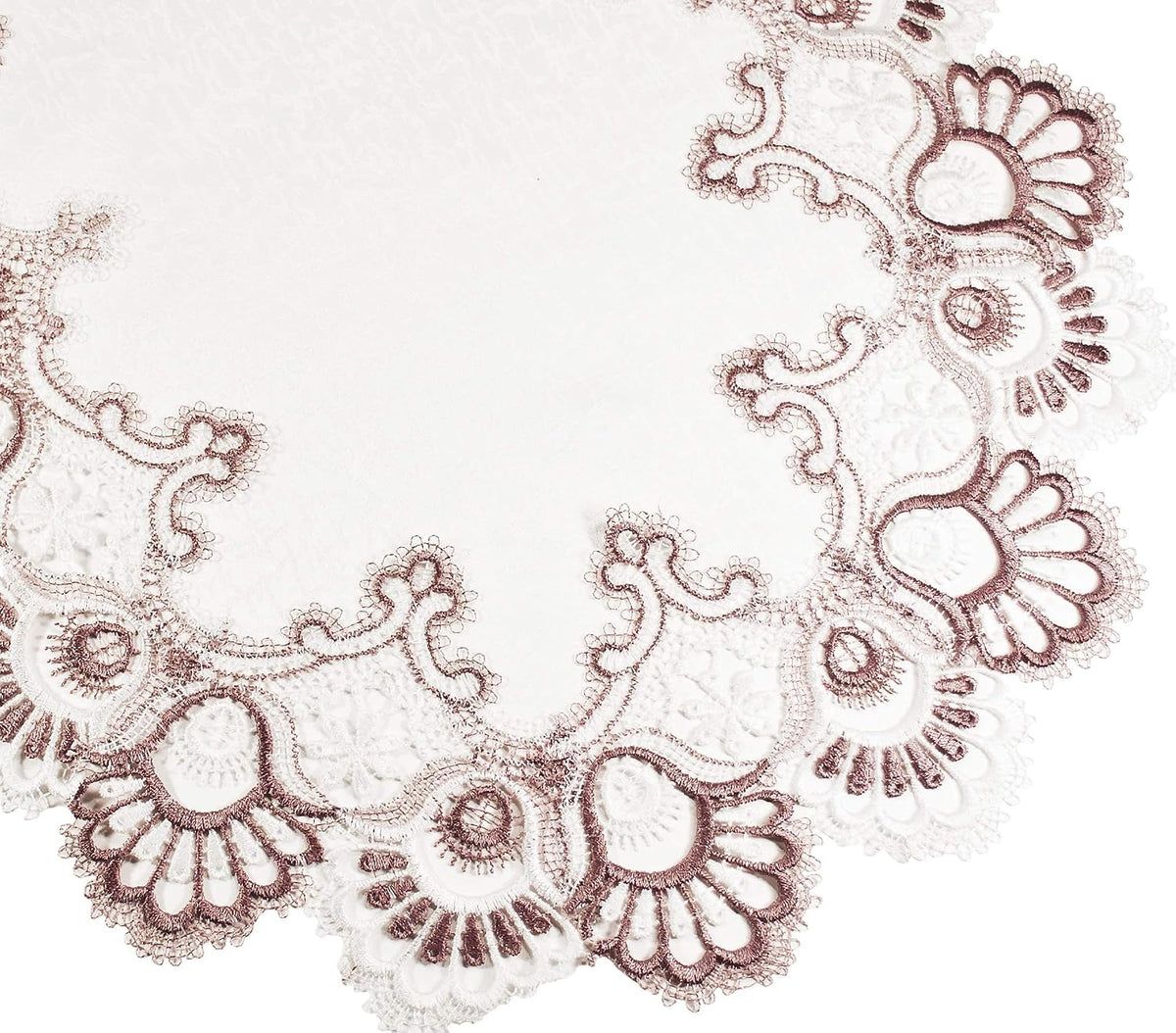 White Mauve Rose Jacquard Peacock Tail Lace Table Runner, Dresser Scarf, Coffee Table Runner, Pink Light Purple (16Wx35L)