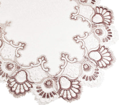 White Mauve Rose Jacquard Peacock Tail Lace Table Runner, Dresser Scarf, Coffee Table Runner, Pink Light Purple (16Wx35L)