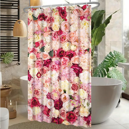 Floral Shower Curtain Red and Pink Rose Flowers Vivid Bright Spring Wedding Beautiful Women Bath Curtain Waterproof Polyester Fabric Bathroom Decor Set with Hooks 36x72inch