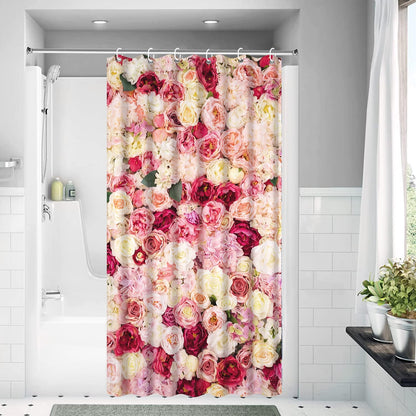 Floral Shower Curtain Red and Pink Rose Flowers Vivid Bright Spring Wedding Beautiful Women Bath Curtain Waterproof Polyester Fabric Bathroom Decor Set with Hooks 36x72inch