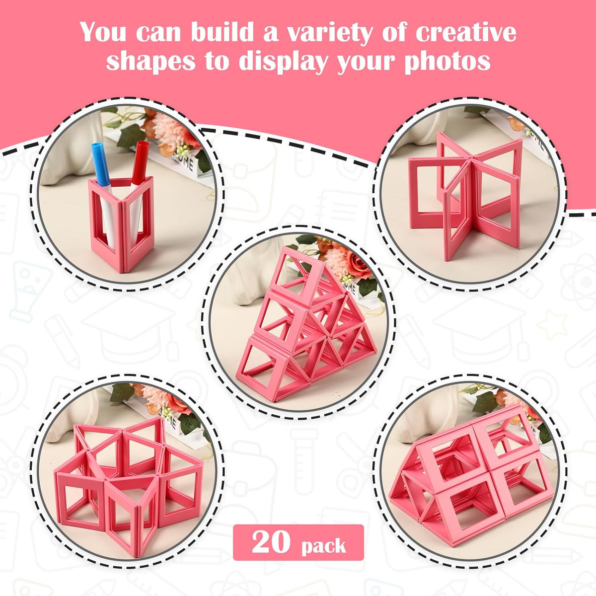 20 Packs Magnetic Mini Picture Frames for Fridge, Pink