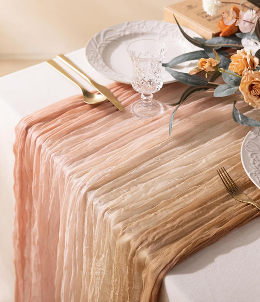 Cheesecloth Table Runner 10ft Gauze Boho Rustic Pink Nude White Cheese Cloth Table Runner for Wedding Bridal Shower Fall Thanskgiving Decoration 120 Inches