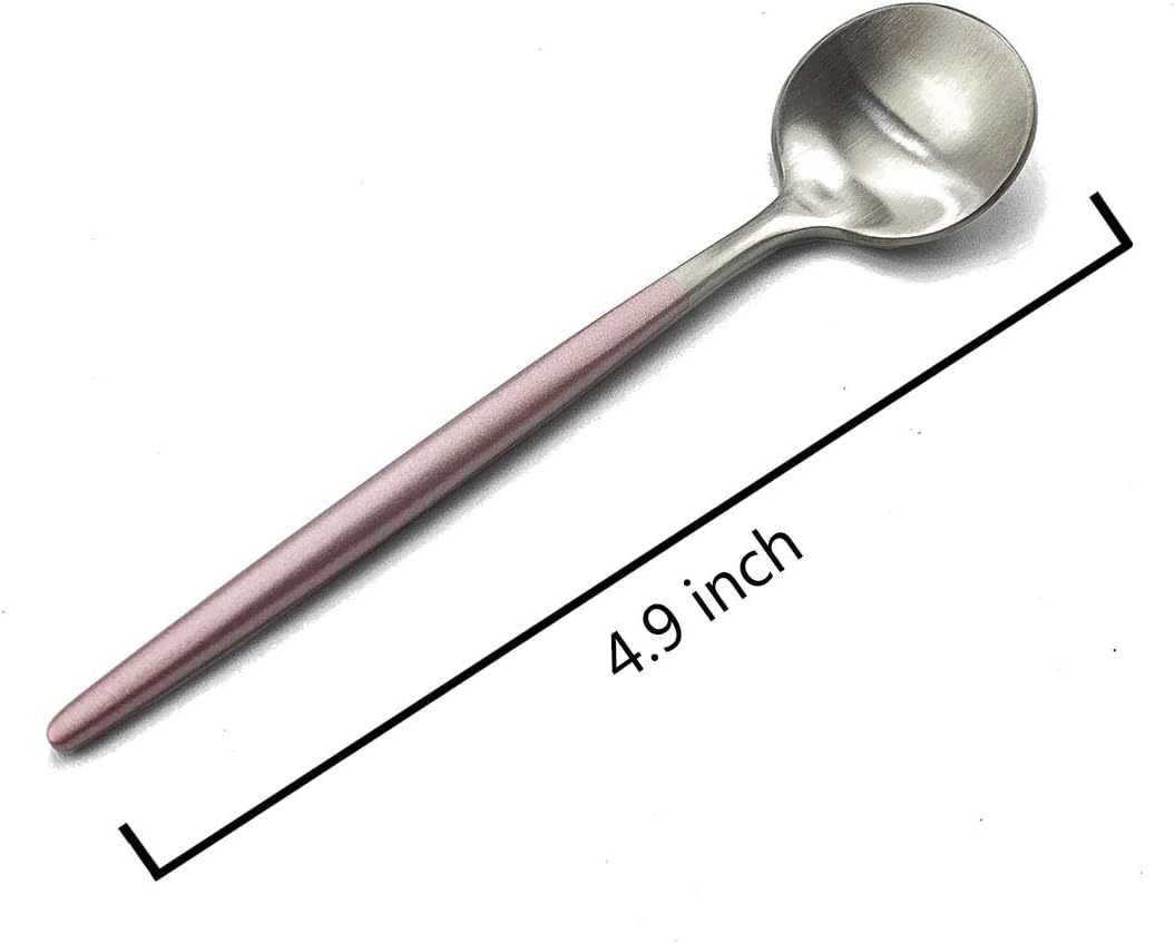 Pink Silver Flatware, Royal 6 Pieces Matte Pink Handle 18/10 Stainless Steel Teaspoon Coffee Spoon 4.94", Camping Cutlery Silverware Travel Utensils Set Tableware