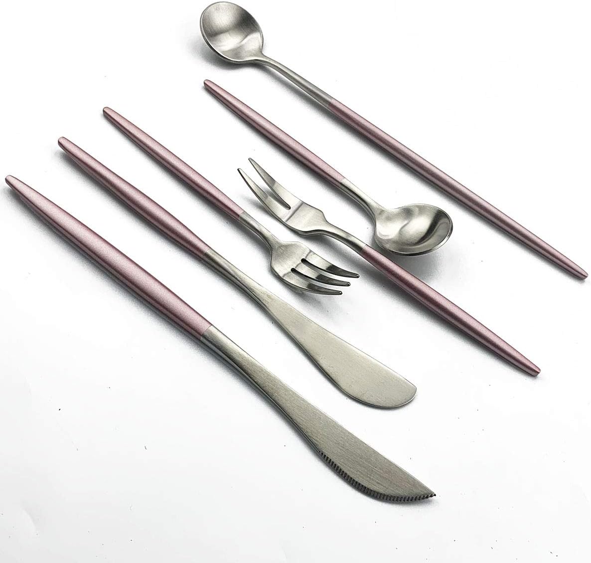 Pink Silver Flatware, Royal 6 Pieces Matte Pink Handle 18/10 Stainless Steel Teaspoon Coffee Spoon 4.94", Camping Cutlery Silverware Travel Utensils Set Tableware
