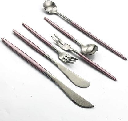 Pink Silver Flatware, Royal 6 Pieces Matte Pink Handle 18/10 Stainless Steel Teaspoon Coffee Spoon 4.94", Camping Cutlery Silverware Travel Utensils Set Tableware
