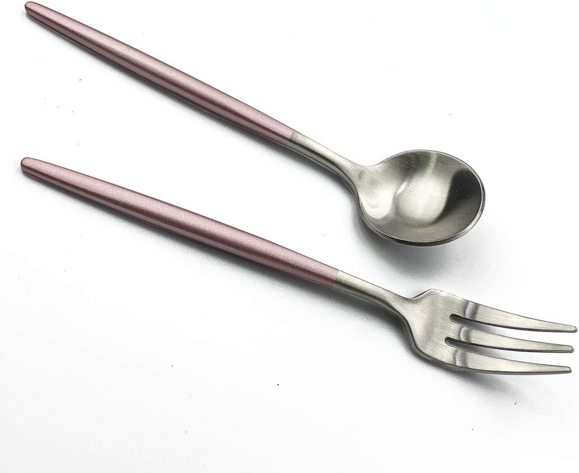 Pink Silver Flatware, Royal 6 Pieces Matte Pink Handle 18/10 Stainless Steel Teaspoon Coffee Spoon 4.94", Camping Cutlery Silverware Travel Utensils Set Tableware