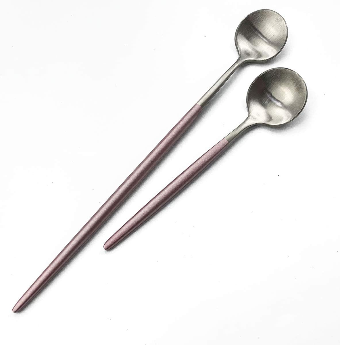 Pink Silver Flatware, Royal 6 Pieces Matte Pink Handle 18/10 Stainless Steel Teaspoon Coffee Spoon 4.94", Camping Cutlery Silverware Travel Utensils Set Tableware