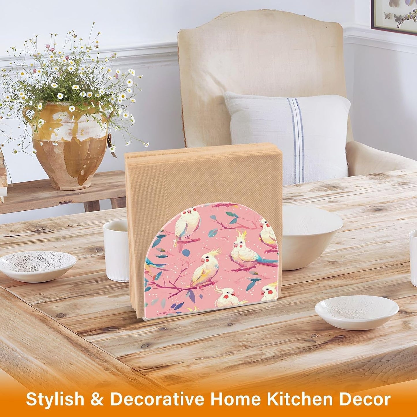 Peach Simple Birds Acrylic gold napkin holders for bathroom, restaurant freestanding modern napkin holder home decor for party, wedding,events