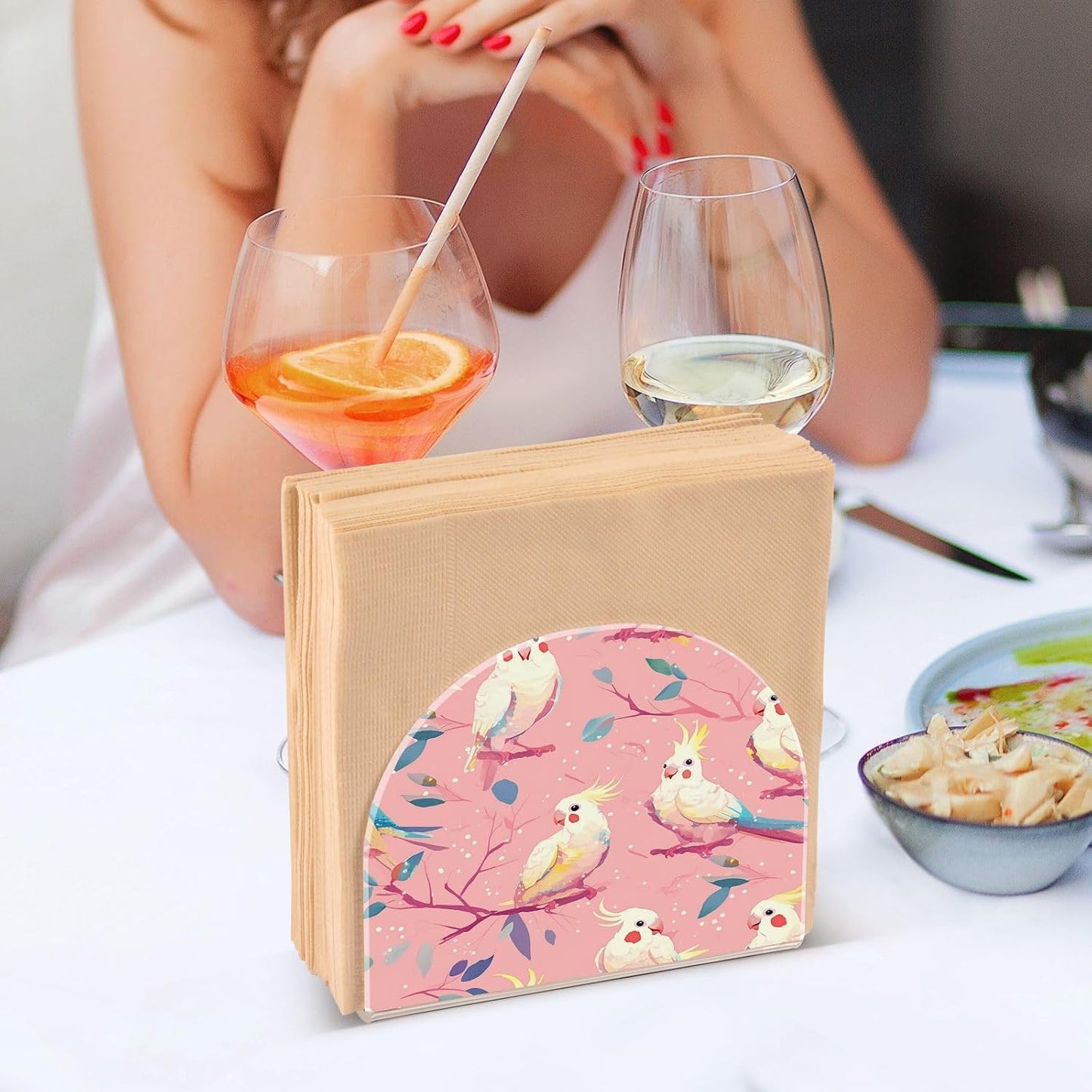 Peach Simple Birds Acrylic gold napkin holders for bathroom, restaurant freestanding modern napkin holder home decor for party, wedding,events