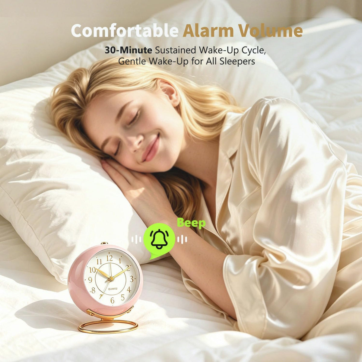 Analog Alarm Clock, Small Retro Desk Clock with Night Light, Backlight Cute Simple Design, Silent Non-Ticking, Battery Powered, for Bedroom,Travel,Kitchen,Bedside Desktop Decor