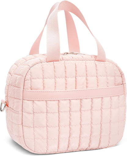 Lunch Box for Women,Quilted Puffer Lunch Bag, Cute Lunch Box with Front Pocket, Insulated Lunch Bag for Office Work，Hand Carry or Crossbody
