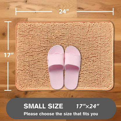 Peach Bathroom Rugs – Absorbent and Washable Bath Mat, Non-Slip, Thick Soft Chenille Bath Rugs for Bathroom Floor, Shower, Sink - 17" x 24"